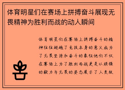 体育明星们在赛场上拼搏奋斗展现无畏精神为胜利而战的动人瞬间