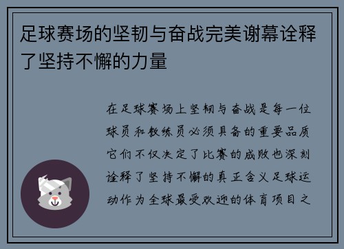 足球赛场的坚韧与奋战完美谢幕诠释了坚持不懈的力量