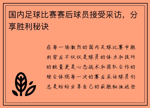 国内足球比赛赛后球员接受采访，分享胜利秘诀