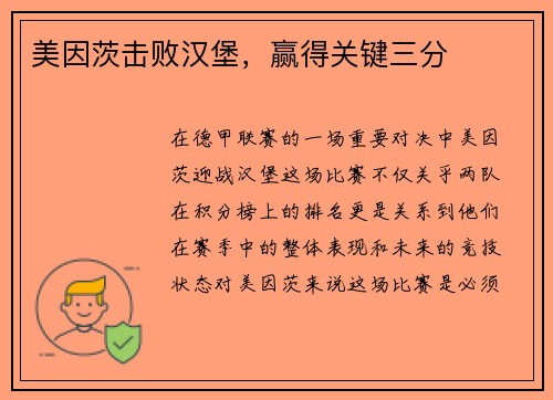 美因茨击败汉堡，赢得关键三分
